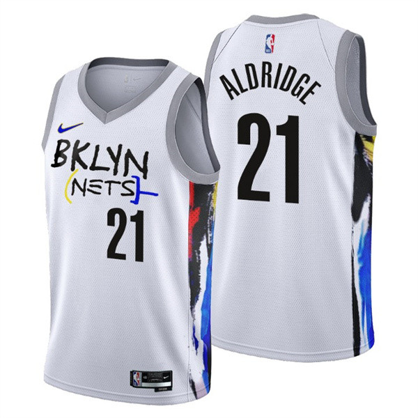 Men's Brooklyn Nets #21 LaMarcus Aldridge 2022/23 White City Edition Stitched Basketball Jersey