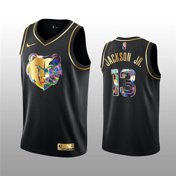 Men's Memphis Grizzlies #13 Jaren Jackson Jr. 2021/22 Black Golden Edition 75th Anniversary Diamond Logo Stitched Basketball Jersey