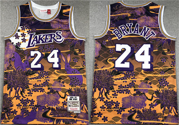 Men's Los Angeles Lakers #24 Kobe Bryant Purple/Yellow Throwback basketball Jersey
