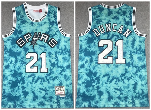 Men's San Antonio Spurs #21 Tim Duncan Blue Mitchell & Ness Throwback Stitched Jersey