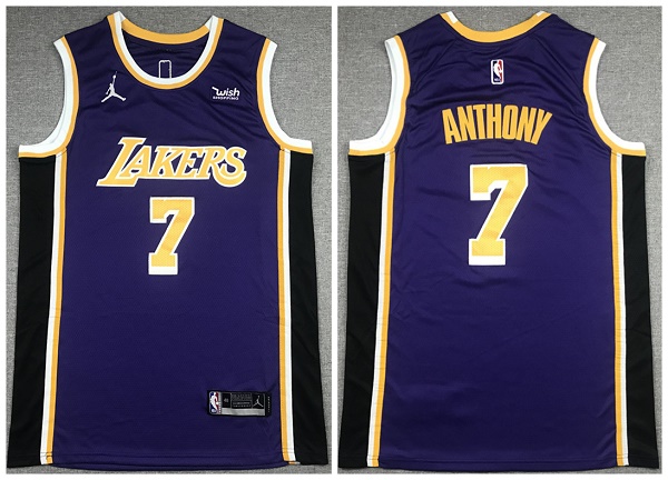 Men's Los Angeles Lakers #7 Carmelo Anthony Purple Stitched Basketball Jersey