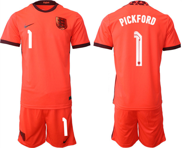 Men's England #1 Pickford Orange Away Soccer Jersey Suit