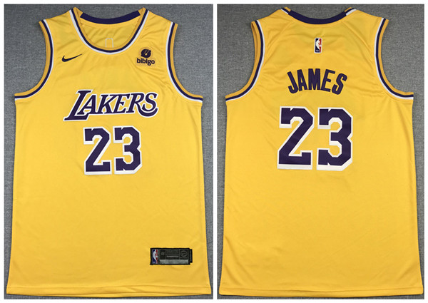 Men's Los Angeles Lakers #23 LeBron James "bibigo" Yellow Stitched Basketball Jersey