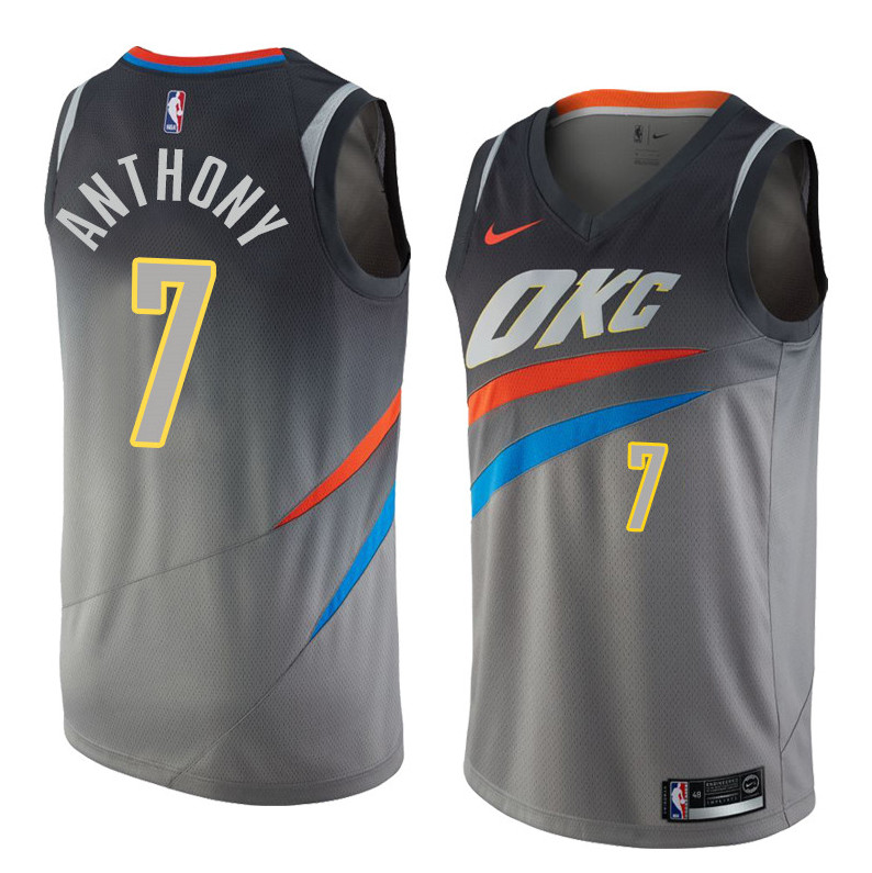 Men's Oklahoma City Thunder #7 Carmelo Anthony Grey Stitched NBA Jersey