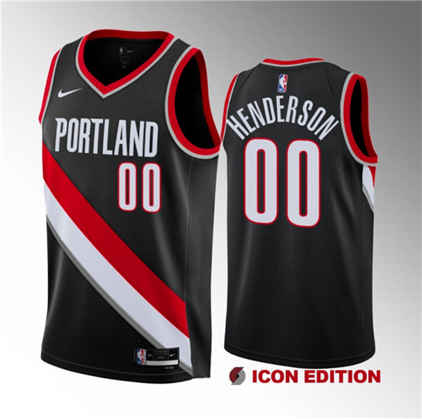 Men's Portland Trail Blazers #00 Scoot Henderson Black 2023 Draft Icon Edition Stitched Basketball Jersey