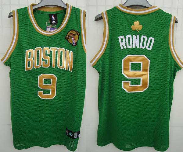 Celtics #9 Rajon Rondo Stitched Green Gold Number Final Patch NBA Jersey