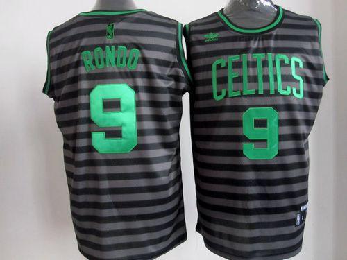 Celtics #9 Rajon Rondo Black/Grey Groove Embroidered NBA Jersey