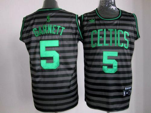 Celtics #5 Kevin Garnett Black/Grey Groove Embroidered NBA Jersey