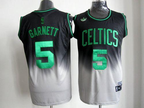 Celtics #5 Kevin Garnett Black/Grey Fadeaway Fashion Embroidered NBA Jersey