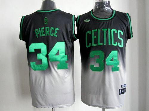 Celtics #34 Paul Pierce Black/Grey Fadeaway Fashion Embroidered NBA Jersey