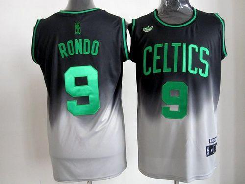 Celtics #9 Rajon Rondo Black/Grey Fadeaway Fashion Embroidered NBA Jersey