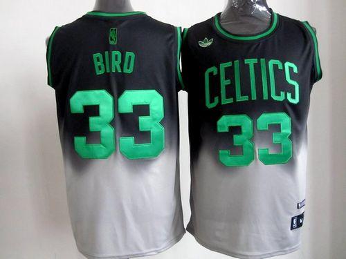 Celtics #33 Larry Bird Black/Grey Fadeaway Fashion Embroidered NBA Jersey