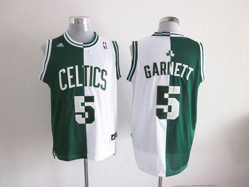 Celtics #5 Kevin Garnett Green/White Split Fashion Embroidered NBA Jersey