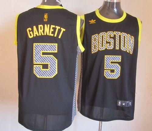 Celtics #5 Kevin Garnett Black Electricity Fashion Embroidered NBA Jersey