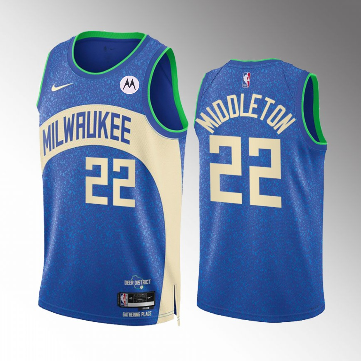 Men's Milwaukee Bucks #22 Khris Middleton Blue 2023/24 City Edition Stitched Basketball Jersey