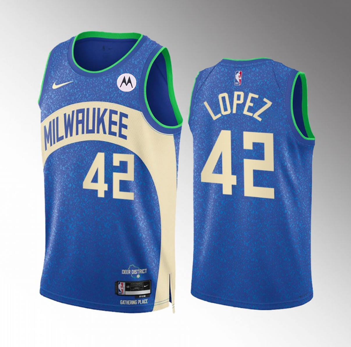 Men's Milwaukee Bucks #42 Robin Lopez Blue 2023/24 City Edition Stitched Basketball Jersey