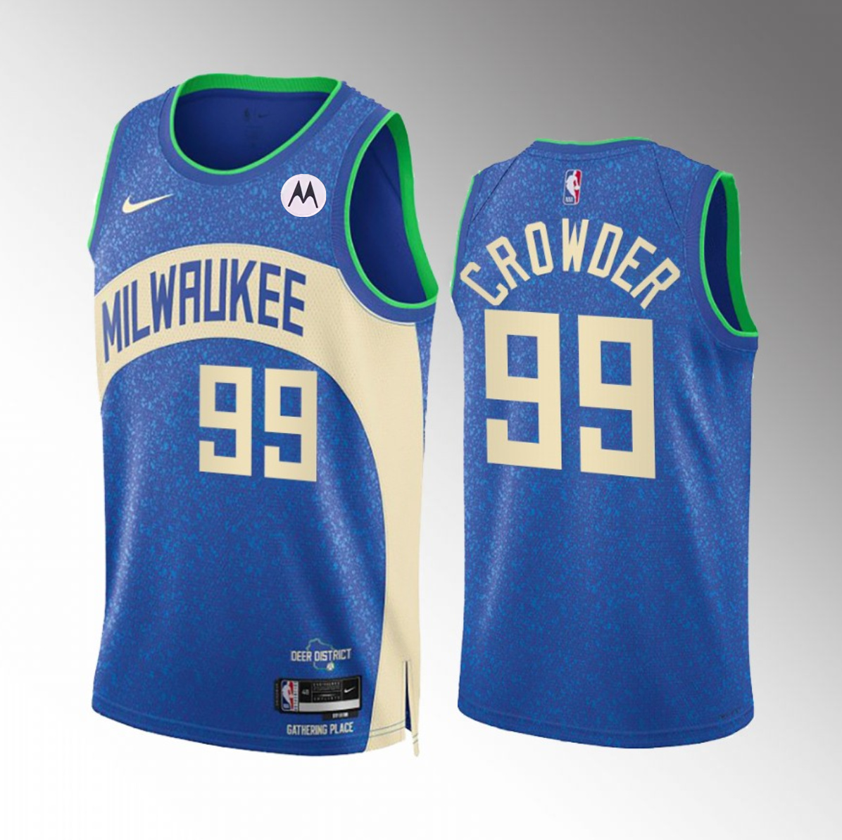 Men's Milwaukee Bucks #99 Jae Crowder Blue 2023/24 City Edition Stitched Basketball Jersey