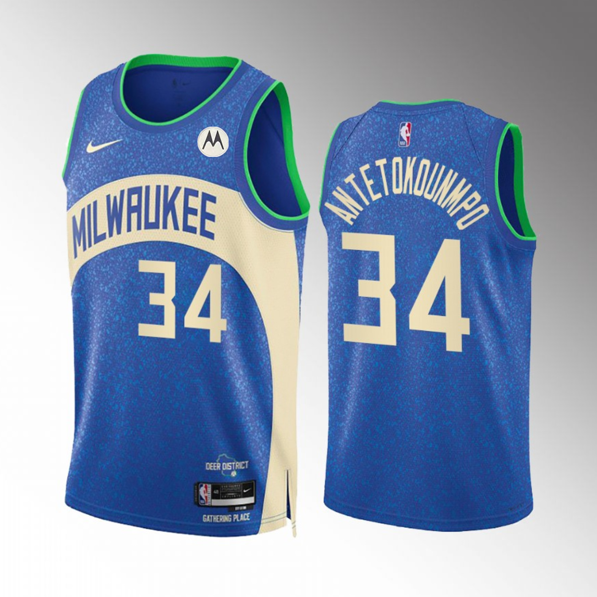 Men's Milwaukee Bucks #34 Giannis Antetokounmpo Blue 2023/24 City Edition Stitched Basketball Jersey