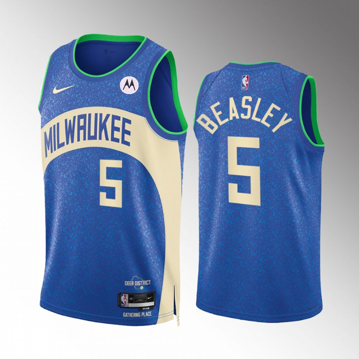 Men's Milwaukee Bucks #5 Malik Beasley Blue 2023/24 City Edition Stitched Basketball Jersey