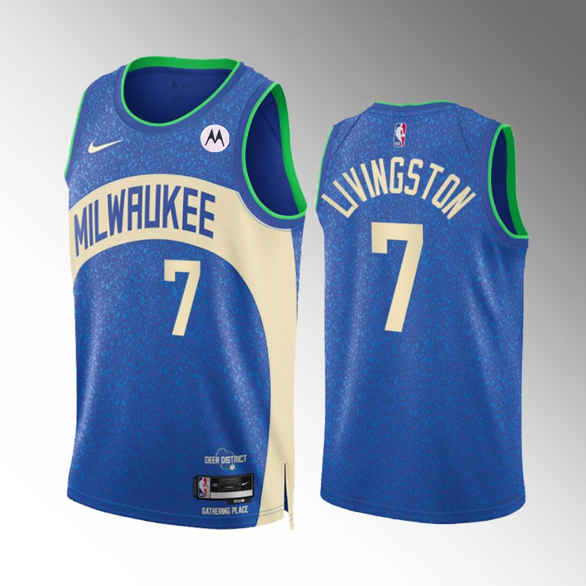 Men's Milwaukee Bucks #7 Chris Livingston Blue 2023/24 City Edition Stitched Basketball Jersey