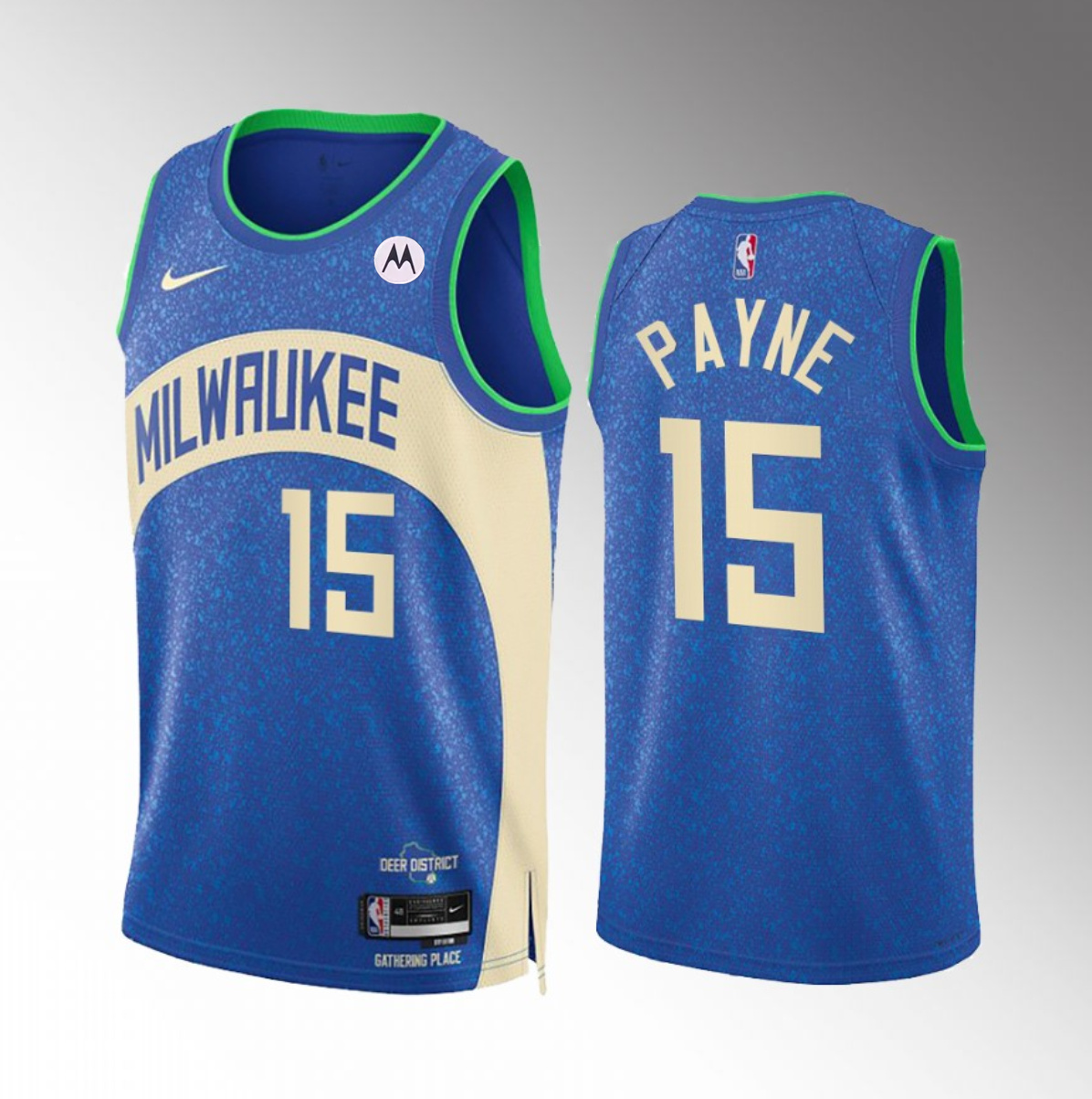 Men's Milwaukee Bucks #15 Cameron Payne Blue 2023/24 City Edition Stitched Basketball Jersey