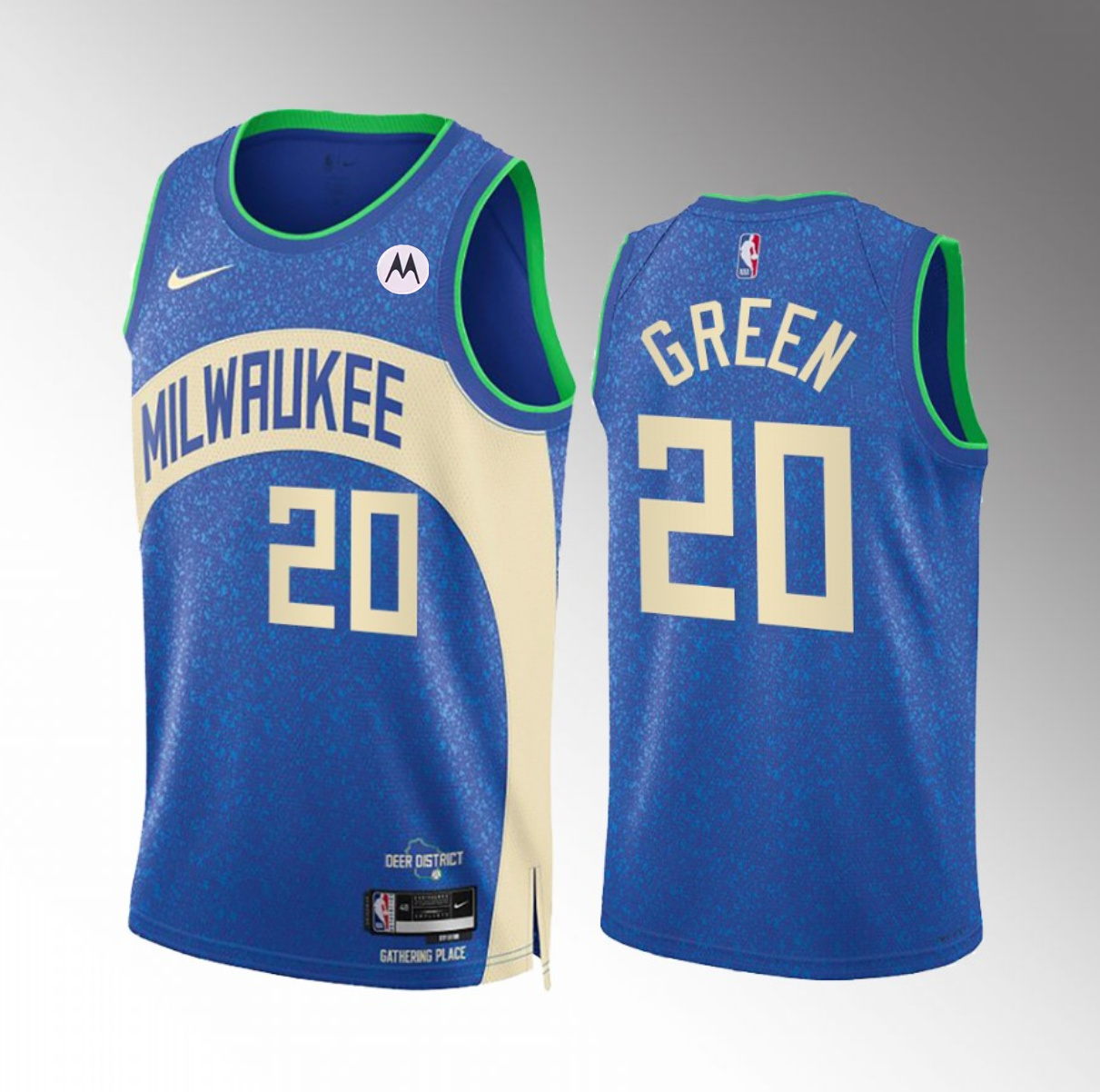 Men's Milwaukee Bucks #20 AJ Green Blue 2023/24 City Edition Stitched Basketball Jersey
