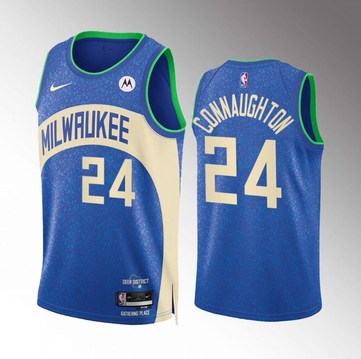 Men's Milwaukee Bucks #24 Pat Connaughton Blue 2023/24 City Edition Stitched Basketball Jersey