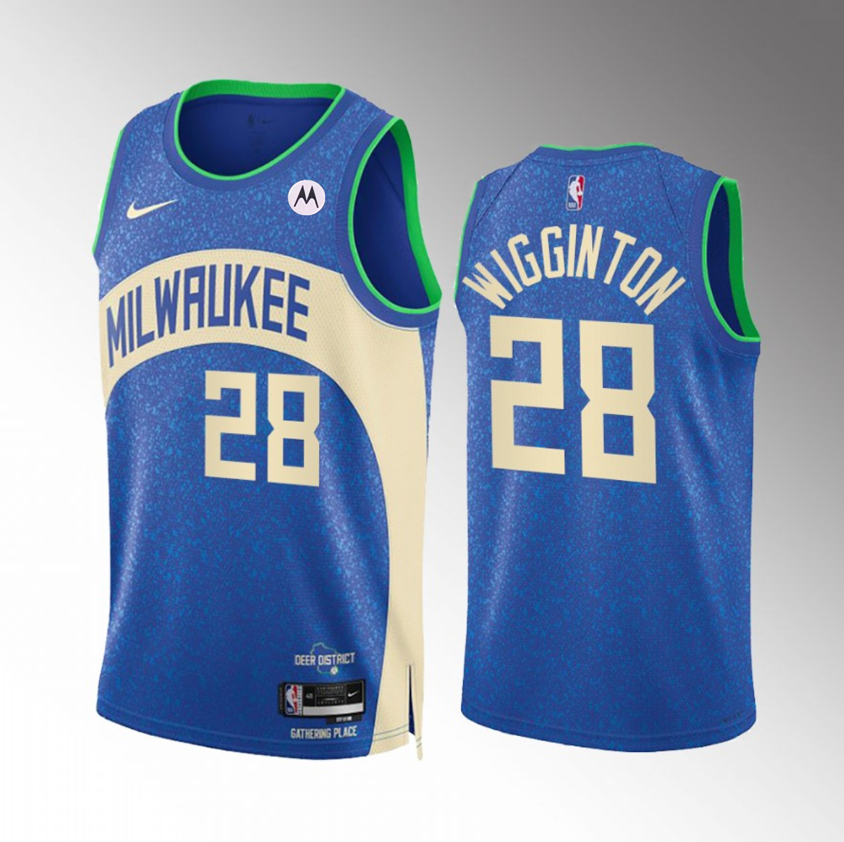 Men's Milwaukee Bucks #28 Lindell Wigginton Blue 2023/24 City Edition Stitched Basketball Jersey