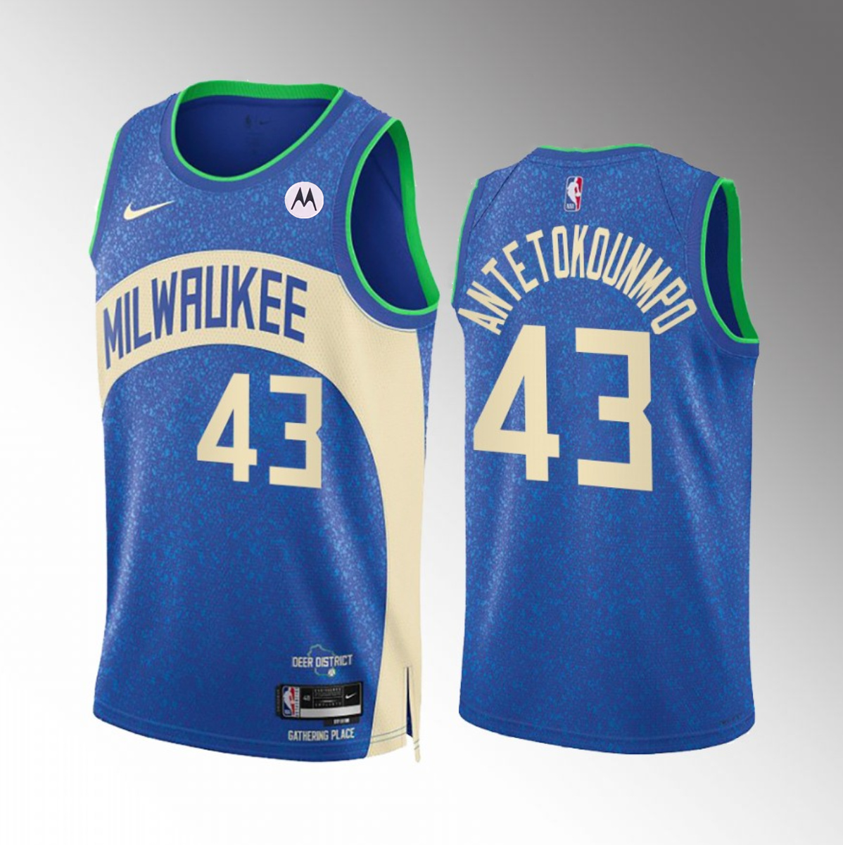 Men's Milwaukee Bucks #43 Thanasis Antetokounmpo Blue 2023/24 City Edition Stitched Basketball Jersey