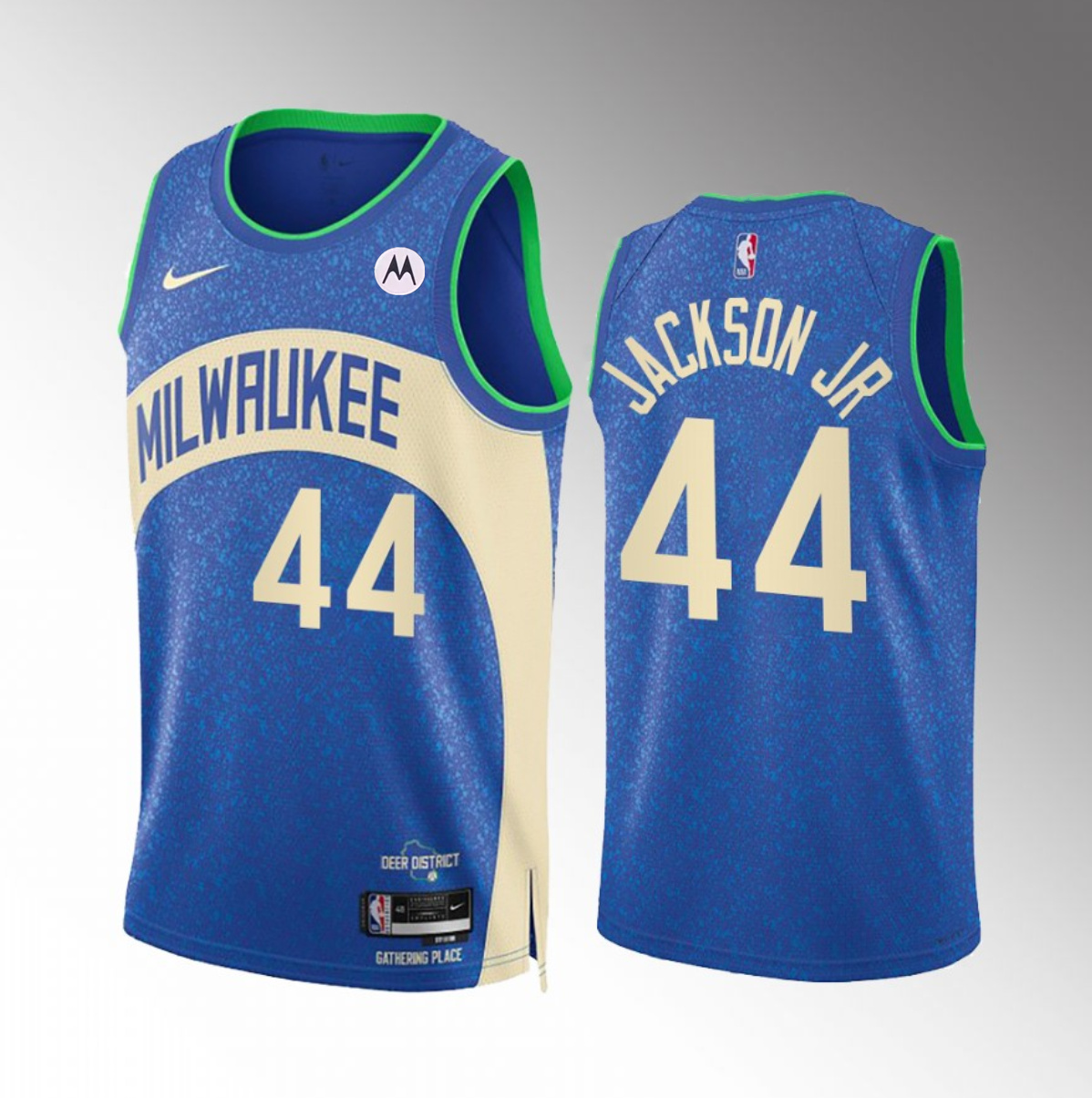 Men's Milwaukee Bucks #44 Andre Jackson Jr. Blue 2023/24 City Edition Stitched Basketball Jersey