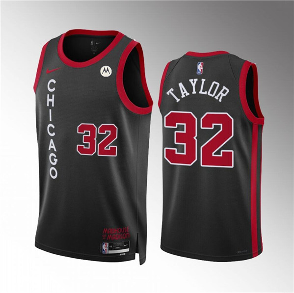 Men's Chicago Bulls #32 Justin Lewis Black 2023/24 City Edition Stitched Basketball Jersey