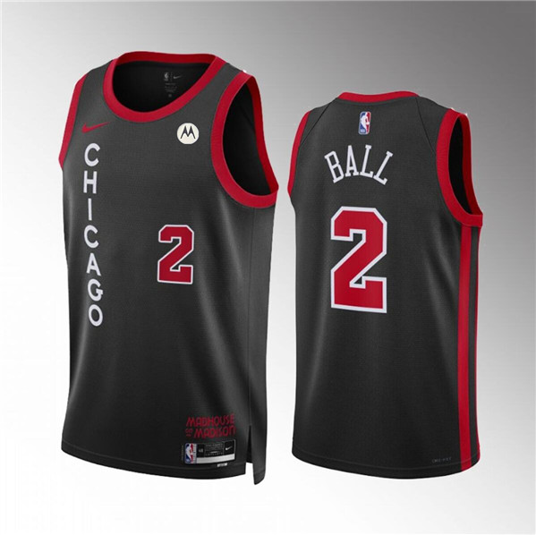 Men's Chicago Bulls #2 Lonzo Ball Black 2023/24 City Edition Stitched Basketball Jersey