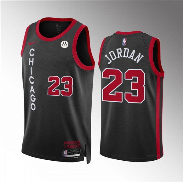Men's Chicago Bulls #23 Michael Jordan Black 2023/24 City Edition Stitched Basketball Jersey