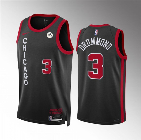 Men's Chicago Bulls #3 Andre Drummond Black 2023/24 City Edition Stitched Basketball Jersey