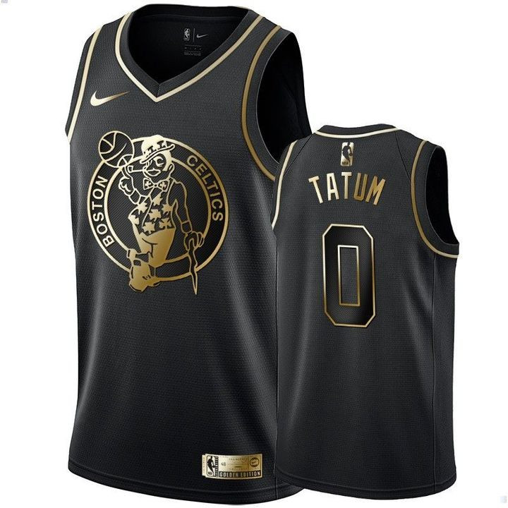 Men's Boston Celtics #0 Jayson Tatum Black Golden Edition Stitched NBA