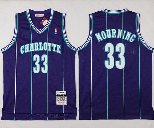 Mitchell And Ness Hornets #33 Alonzo Mourning Purple Throwback Stitched NBA Jersey