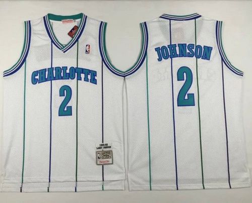 Mitchell And Ness Hornets #2 Larry Johnson White Throwback Stitched NBA Jersey