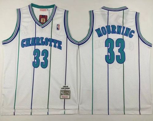 Mitchell And Ness Hornets #33 Alonzo Mourning White Throwback Stitched NBA Jersey