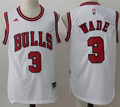 Bulls #3 Dwyane Wade White Stitched NBA Jersey