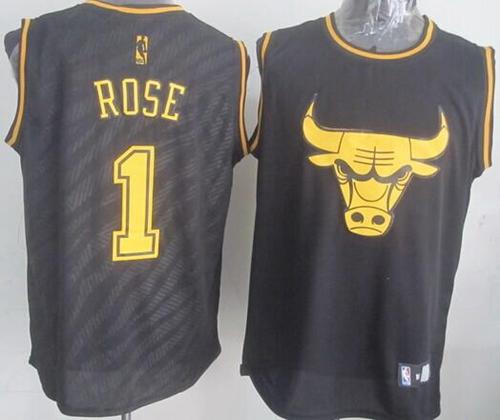Bulls #1 Derrick Rose Black Precious Metals Fashion Stitched NBA Jersey