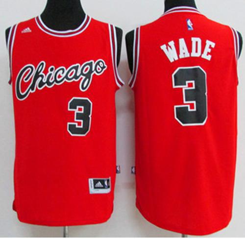 Bulls #3 Dwyane Wade Red Crabbed Typeface Throwback Stitched NBA Jersey