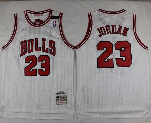 Mitchell and Ness Bulls #23 Michael Jordan Stitched White Throwback NBA Jersey