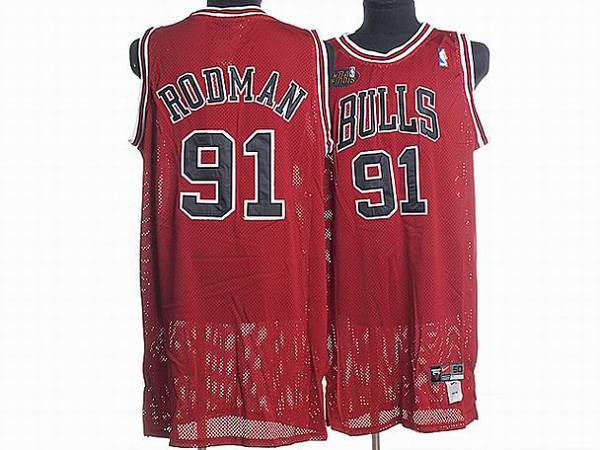 Bulls #91 Dennis Rodman Stitched Red Champion Patch NBA Jersey