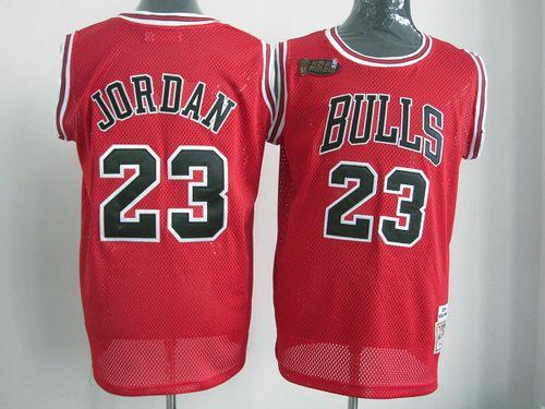 Mitchell And Ness Bulls #23 Michael Jordan Red With Finals Patch Stitched NBA Throwback Jersey