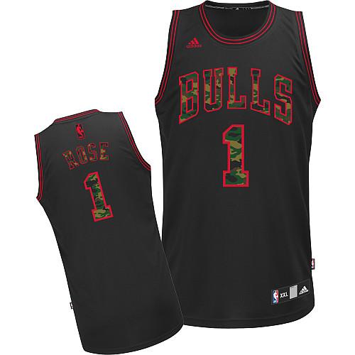 Bulls #1 Derrick Rose Black Camo Fashion Stitched NBA Jersey