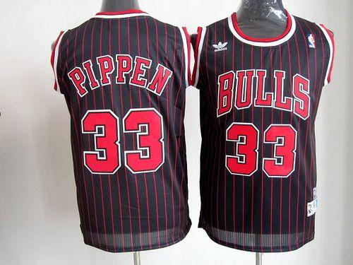 Bulls #33 Scottie Pippen Black With Red Strip Throwback Stitched NBA Jersey