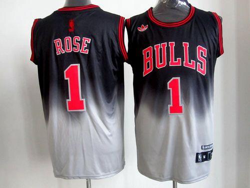 Bulls #1 Derrick Rose Black/Grey Fadeaway Fashion Stitched NBA Jersey