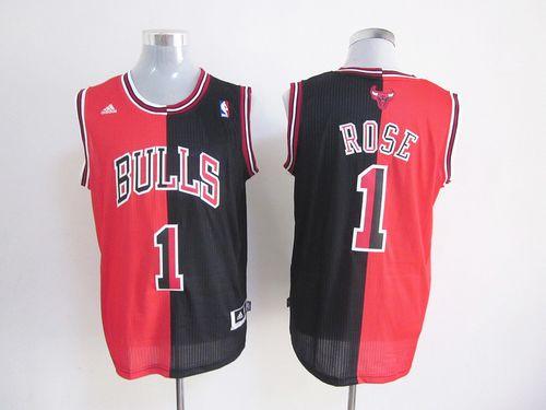 Bulls #1 Derrick Rose Black/Red Split Fashion Stitched NBA Jersey