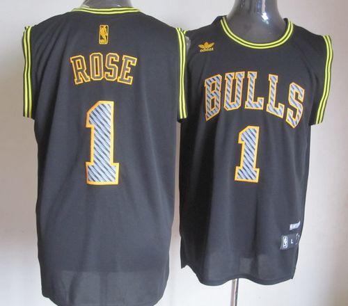 Bulls #1 Derrick Rose Black Electricity Fashion Stitched NBA Jersey