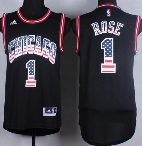 Bulls #1 Derrick Rose Black USA Flag Fashion Stitched NBA Jersey